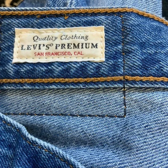 Levis Premium Ribcage Straight Ankle Jeans Denim Blue Stretch Button Fly Sz 25 - Picture 3 of 11